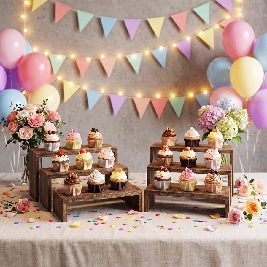 6pcs Display Wood Stand, Woode - Cupcake Stand Tier 评论和价格